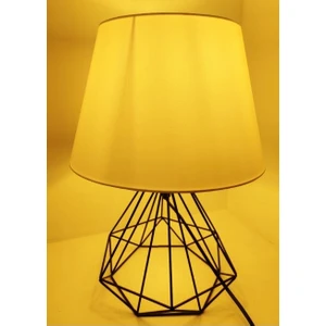 Ferforje Metal Kafes Piramit Ayaklı  Beyaz Şapkalı Abajur