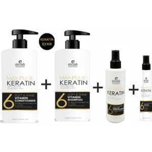 Keratin Şampuan 1000 ml + Keratin Saç Kremi 1000 ml + Bakım Sütü+ Bakım Serumu 125 ml