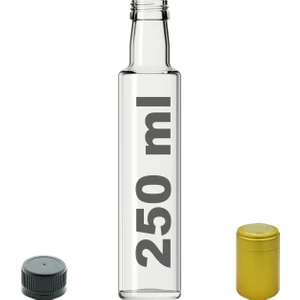 250 cc Şeffaf Dorika Kilitli Kapaklı ve Kapüşonlu 250 ml Yuvarlak Cam Şişe 1 Adet
