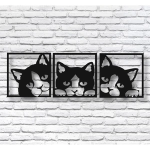 Şirin Lazer Ahşap Kedi Duvar Tablosu 3 Lü Set