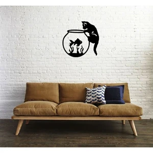 Şirin Lazer Kedi Balık Fanus Ahşap Duvar Dekoru