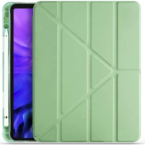Samsung Galaxy Tab S7 Plus T970 12.4" Kılıf Kalem Bölmeli Tri Folding Smart Katlanabilir Standlı 360 Tam Koruma Açık Yeşil
