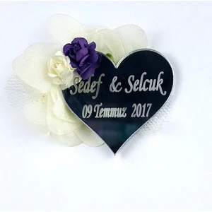 Nikah Şekeri Kalp Aynalı Pleksi Magnet Nikah Süsü 50'li PLK-103
