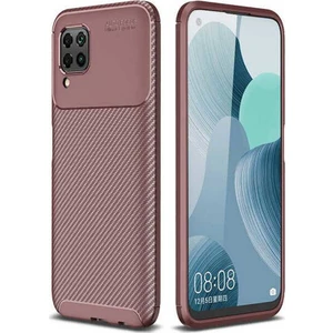 Case 4U Huawei P40 Lite Kılıf Rugged Armor Karbon Desenli Lüx Negro Silikon Arka Kapak Kahverengi