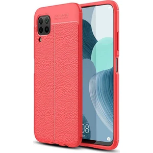 Case 4U Huawei P40 Lite Kılıf Rugan Armor Deri Görünümlü Yüksek Kalite Silikon Niss Kırmızı