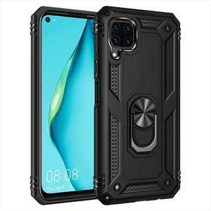 Case 4U Huawei P40 Lite Kılıf Çift Katmanlı Yüzüklü Manyetik Vega Kapak Siyah