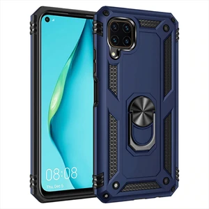 Case 4U Huawei P40 Lite Kılıf Çift Katmanlı Yüzüklü Manyetik Vega Kapak Lacivert