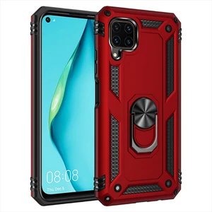 Case 4U Huawei P40 Lite Kılıf Çift Katmanlı Yüzüklü Manyetik Vega Kapak Kırmızı