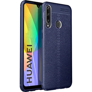 Case 4U Huawei P40 Lite E Kılıf Rugan Armor Deri Görünümlü Yüksek Kalite Silikon Niss Lacivert