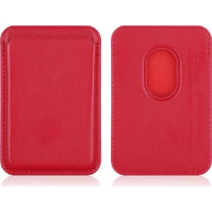 Case 4U Apple iPhone 12 / 13 / 14 / 15 / 16 Serisi ile Uyumlu Deri Cüzdan MagSafe Kırmızı