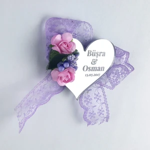 Nikah Şekeri Kalp Aynalı Pleksi Magnet Nikah Süsü 50'li PLK-116