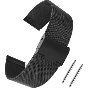 Siyah Ince Örgü Hasır Çelik Saat Kordonu 22MM