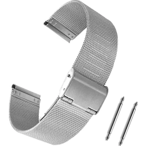 Gümüş Gri Ince Örgü Hasır Çelik Saat Kordonu 22MM