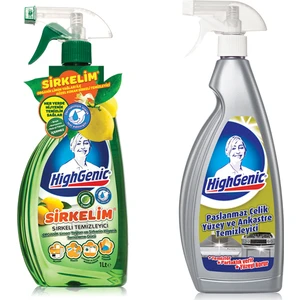 Highgenic 2'li Avantajlı Paket Sirkelim Limon & Paslanmaz Çelik Yüzey ve Ankastre Temizleyicisi 750 ML
