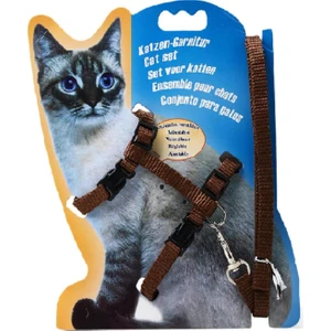 Muca Kedi Göğüs Tasması ve Gezdirme Seti Kahverengi