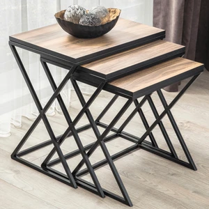 Mobi Evim Venedik Ceviz Rengi Mdf Siyah Metal Zigon Sehpa