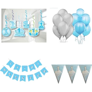 Parti Furyası 1 Yaş Mavi-Gümüş Doğum Günü Süsleme Seti