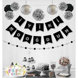 My Paper Craft Iyi Ki Doğdun Siyah Fon Üzerine Gümüş Banner