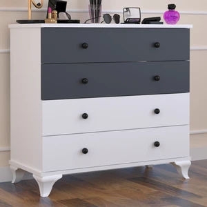 1078 Linet 4 Çekmeceli Şifonyer- BEYAZ ANTRASİT