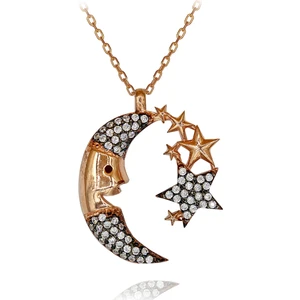 Beyaz Taşlı Ay Dede Gümüş Kolye