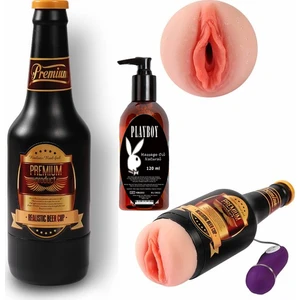 Titreşimli Bira Şişesi Vajina Mastürbatör ve Playboy Masaj Yağı
