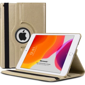 Apple iPad 10.2'' 8. Nesil (A2270-A2428-A2429-A2430) Kılıf 360 Rotating Stand Deri Gold