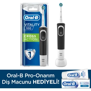 D100 Şarjlı Diş Fırçası Cross Action Siyah + Pro Onarım Diş Macunu 50 ml