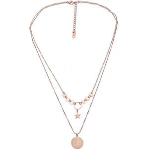 Çelik Ikili Zincir Kolye, Elızabet Iı Madalyonlu, Rondela, Yıldızlı - Rose