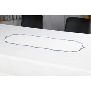 Caka Home  Runner Oymalı Nakışlı Keten Efektli Lacivert