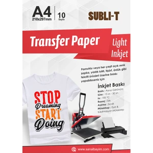 A4 Açık Zemin Pamuklu Tişört Transfer Kağıdı