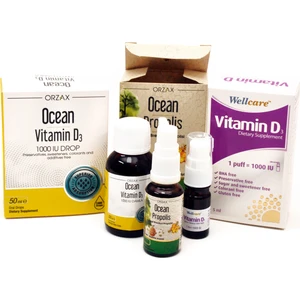 Ocean Vitamin D3 1000 Iu Damla 50 ml - Yeşil Brezilya Propolis Sprey 20 ml ve Wellcare Vitamin D3 1000 Iu 5 ml Sprey Set
