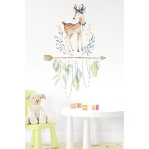 Sevimli Geyik ve Dalda Yapraklar Çocuk Ev Duvar Dekorasyon Sticker