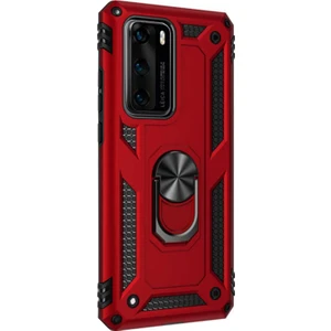 Caseart Huawei P40 Kapak Military Yüzüklü Stantlı Panzer Tank Kılıf Kırmızı
