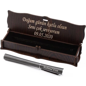 İsme Özel Ahşap Kutulu Kalem Mat Gri