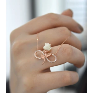 Papatya Silver 925 Ayar Gümüş Sonsuzluk Beyaz Gül Kolye