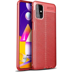 Samsung Galaxy M31s Kılıf Deri Dokulu Silikon Kırmızı