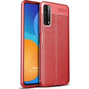 Huawei P Smart 2021 Kılıf Deri Dokulu Silikon Kırmızı
