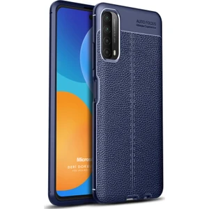 Huawei P Smart 2021 Kılıf Deri Dokulu Silikon Lacivert
