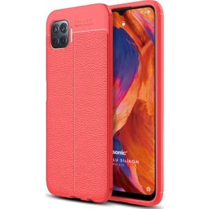 Oppo A73 Kılıf Deri Dokulu Silikon Kırmızı