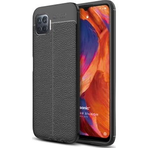 Oppo A73 Kılıf Deri Dokulu Silikon Siyah