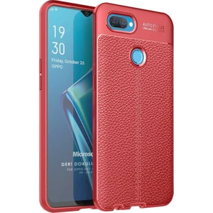 Oppo AX7 Kılıf Deri Dokulu Silikon Kırmızı