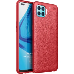 Oppo Reno 4 Lite Kılıf Deri Dokulu Silikon Kırmızı