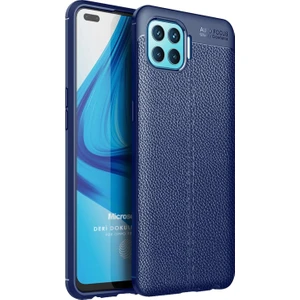 Oppo Reno 4 Lite Kılıf Deri Dokulu Silikon Lacivert