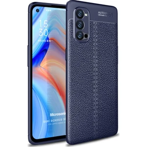 Oppo Reno 4 Pro Kılıf Deri Dokulu Silikon Lacivert