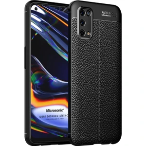 Realme 7 Pro Kılıf Deri Dokulu Silikon Siyah