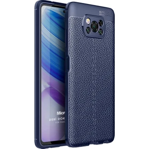 Xiaomi Poco X3 NFC Kılıf Deri Dokulu Silikon Lacivert