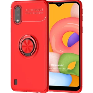 Samsung Galaxy A01 Kılıf Kickstand Ring Holder Kırmızı