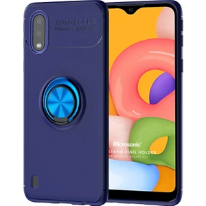 Samsung Galaxy A01 Kılıf Kickstand Ring Holder Lacivert