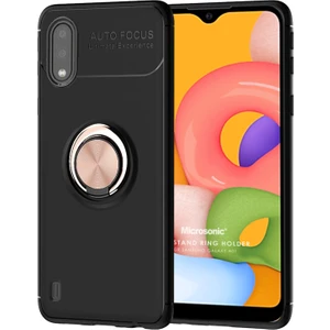 Samsung Galaxy A01 Kılıf Kickstand Ring Holder Siyah Rose