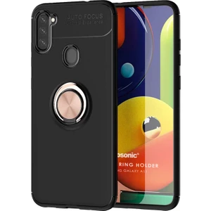 Samsung Galaxy A11 Kılıf Kickstand Ring Holder Siyah Rose